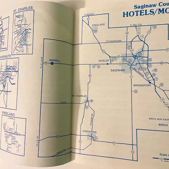Vintage Saginaw  County Hotels Motels State of Michigan Map Brochure Pamphlet - Picture 5 of 10